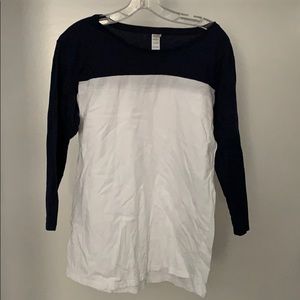 White and navy top